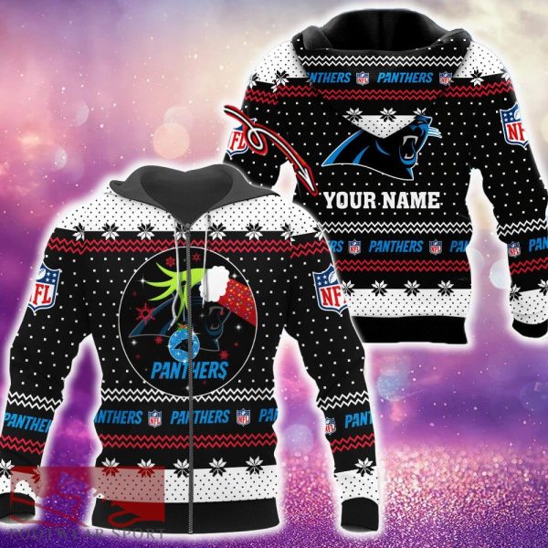 Carolina Panthers Grinch Funny Design Ugly 3D Zip Hoodie Pullover Print Personalized - Carolina Panthers Grinch Funny Design Ugly 3D Zip Hoodie Pullover Print Personalized