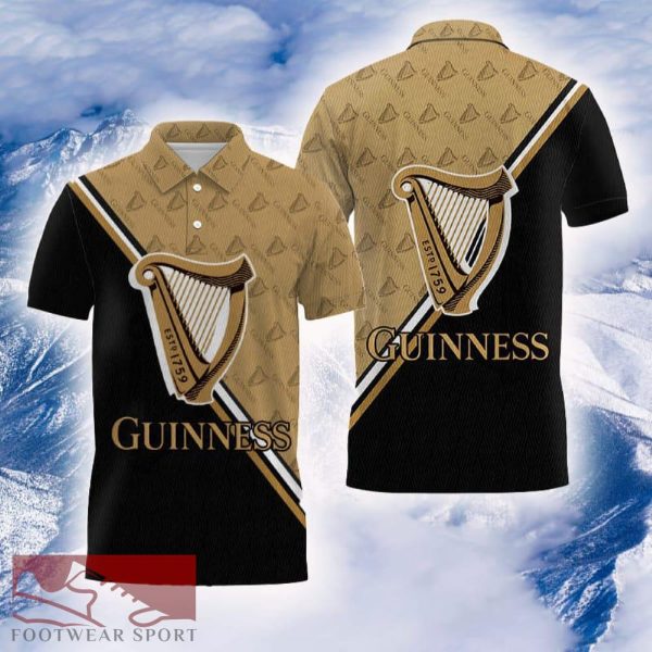Guinness Beer and Beige Diagonal Polo Shirt Black Color Beer Lovers Gift For Mens AOP - Guinness Beer and Beige Diagonal Polo Shirt Black Color Beer Lovers Gift For Mens AOP