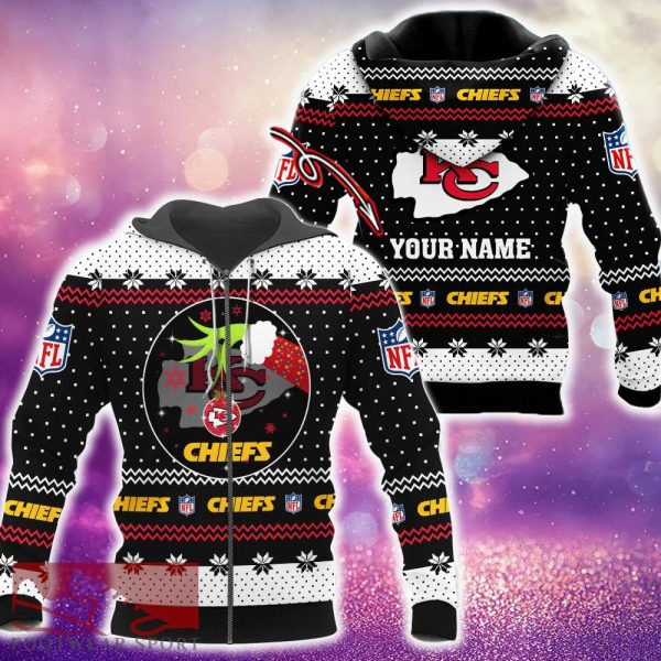 Kansas City Chiefs Grinch Funny Design Ugly 3D Zip Hoodie Pullover Print Personalized - Kansas City Chiefs Grinch Funny Design Ugly 3D Zip Hoodie Pullover Print Personalized