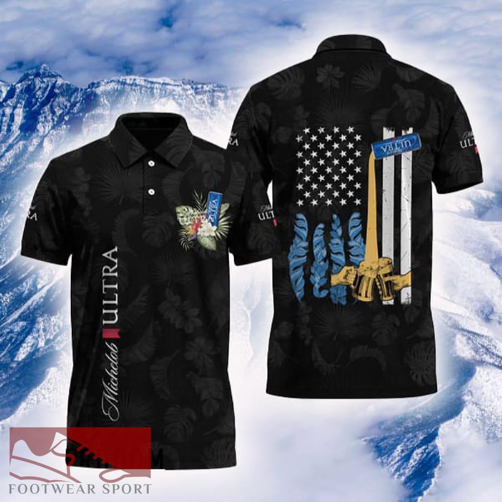 Michelob ULTRA US Flag Polo Shirt Black Color Beer Lovers Gift For Mens AOP - Michelob ULTRA US Flag Polo Shirt Black Color Beer Lovers Gift For Mens AOP