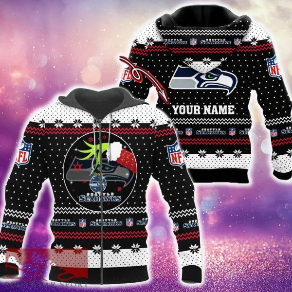 Seattle Seahawks Grinch Funny Design Ugly 3D Zip Hoodie Pullover Print Personalized - Seattle Seahawks Grinch Funny Design Ugly 3D Zip Hoodie Pullover Print Personalized
