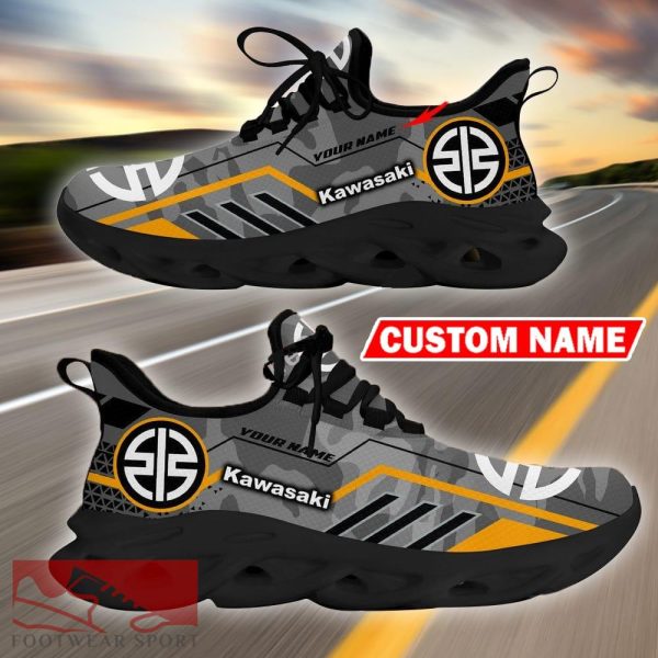 Custom Name Kawasaki Logo Camo Grey Max Soul Sneakers Racing Car And Motorcycle Chunky Sneakers - Kawasaki Logo Racing Car Tractor Farmer Max Soul Shoes Personalized Photo 3