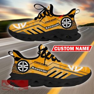 Custom Name Kawasaki Logo Camo Yellow Max Soul Sneakers Racing Car And Motorcycle Chunky Sneakers - Kawasaki Logo Racing Car Tractor Farmer Max Soul Shoes Personalized Photo 2