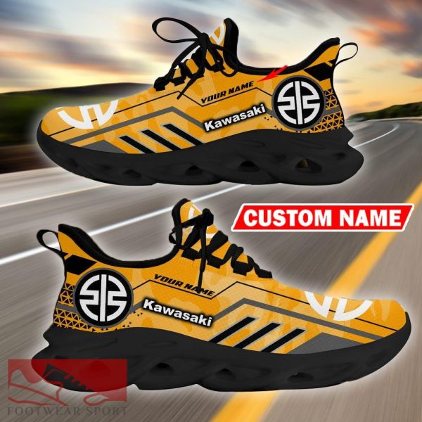 Custom Name Kawasaki Logo Camo Yellow Max Soul Sneakers Racing Car And Motorcycle Chunky Sneakers - Kawasaki Logo Racing Car Tractor Farmer Max Soul Shoes Personalized Photo 2