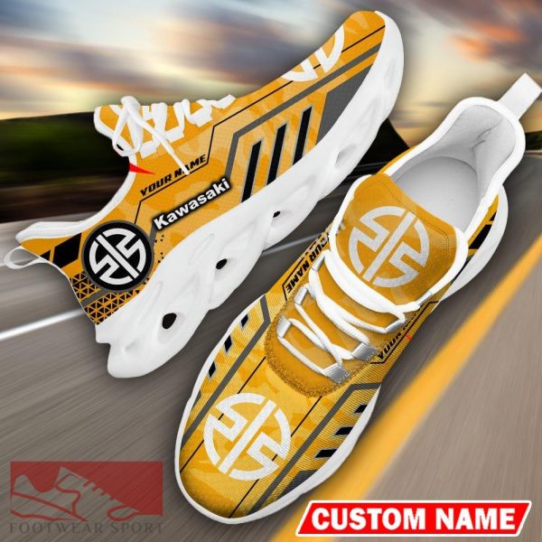 Custom Name Kawasaki Logo Camo Yellow Max Soul Sneakers Racing Car And Motorcycle Chunky Sneakers - Kawasaki Logo Racing Car Tractor Farmer Max Soul Shoes Personalized Photo 12