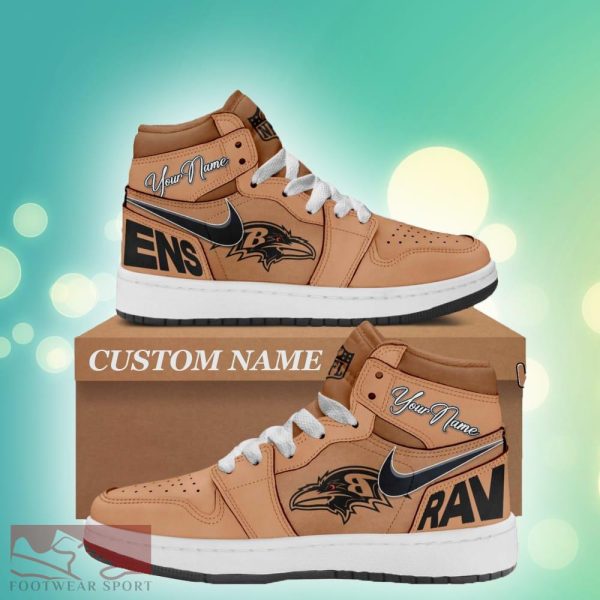 Custom Name Baltimore Ravens Brown Air Jordan HighTop Shoes New Gift For Men And Women - Custom Name Baltimore Ravens Brown Air Jordan HighTop Shoes New Gift For Men And Women